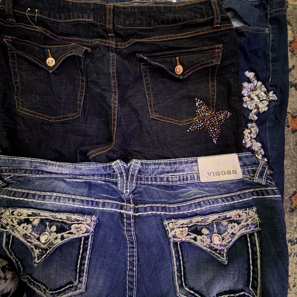 Lot of 3 Y2K Jeans 18/24 Mix Styles Studded Bling Rhinestone Reseller Bundle